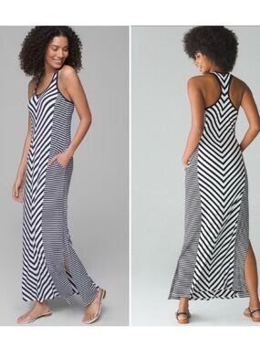 XS Soma Navy and White Striped Racerback Maxi Dress with built in bra